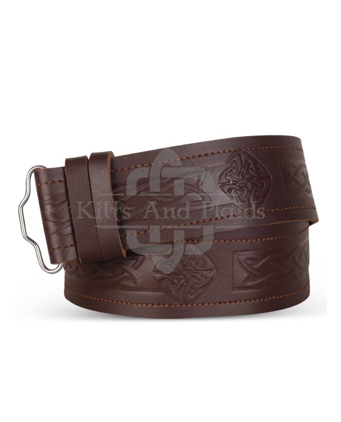 Celtic Knots Diamond Shap Embossed Brown Kilt Belt