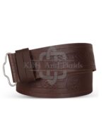 Celtic Knots and Circle Embossed Brown Kilt Belt