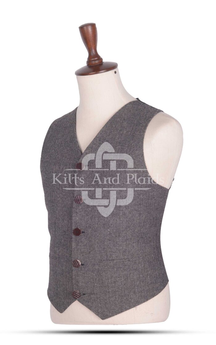 Gray Tweed 5 Buttons Argyll Vest