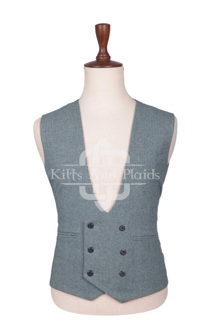 Lovat Blue Tweed Double Breasted Kilt Waistcoat