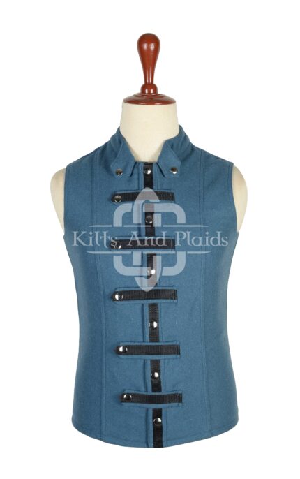 Lovat Blue Wool Punk Rock Waistcoat