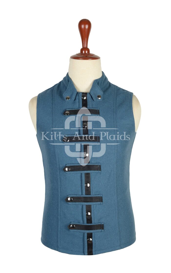 Lovat Blue Wool Punk Rock Waistcoat