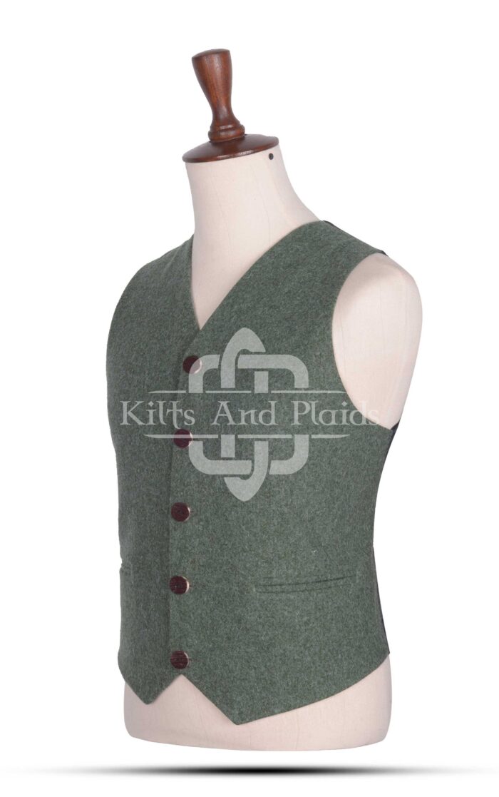 Lovat Green Wool 5 Buttons Argyll Vest