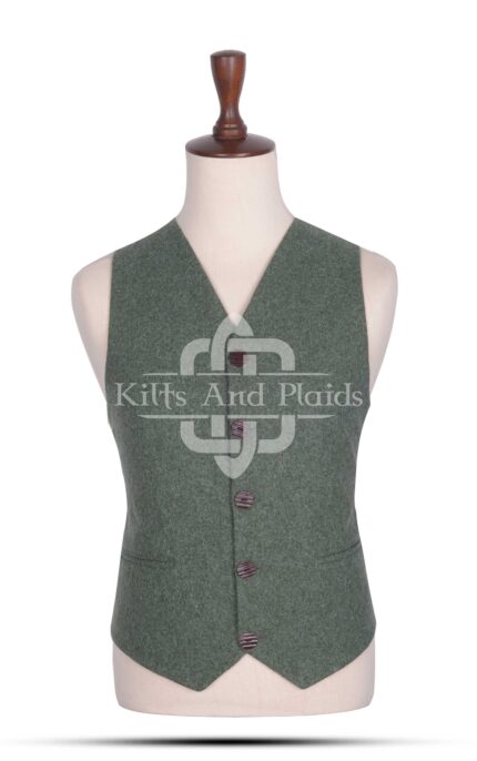 Lovat Green Wool 5 Buttons Argyll Vest