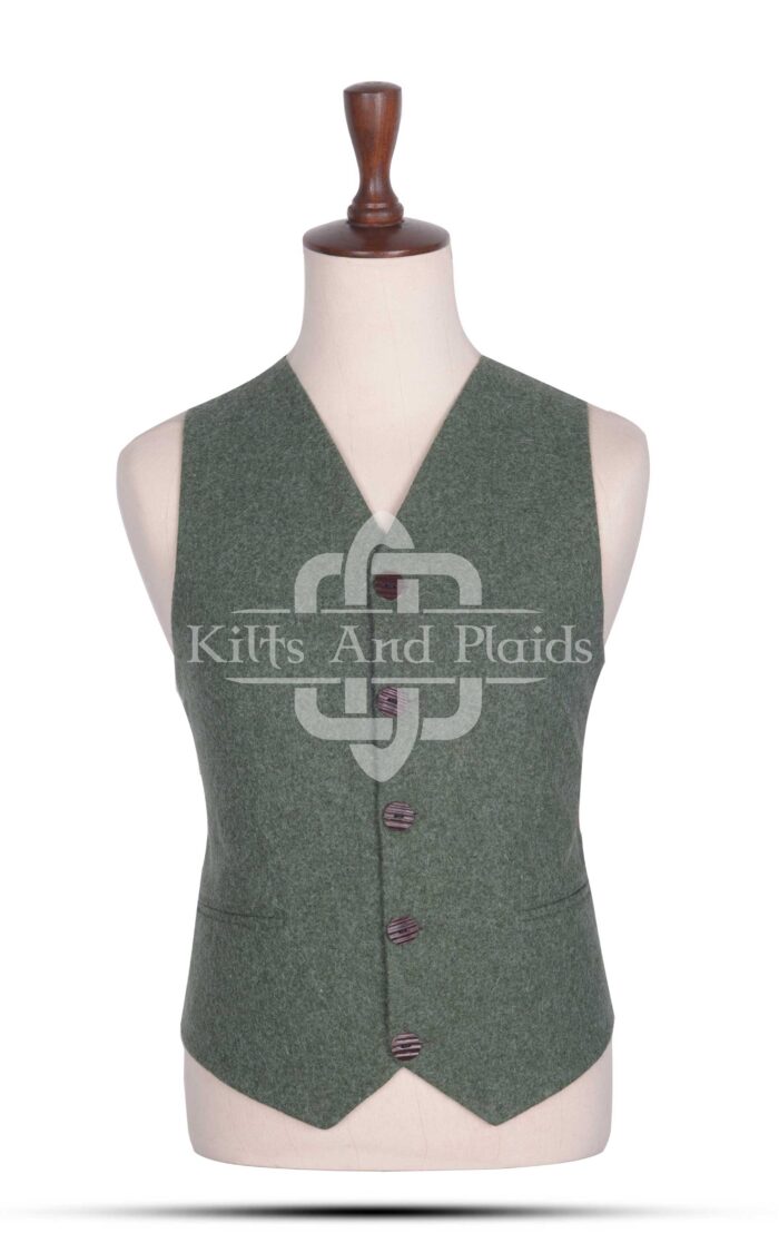 Lovat Green Wool 5 Buttons Argyll Vest