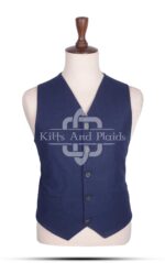 Navy Blue Wool 5 Buttons Argyll Vest