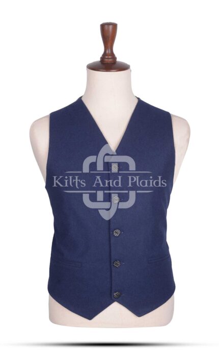 Navy Blue Wool 5 Buttons Argyll Vest