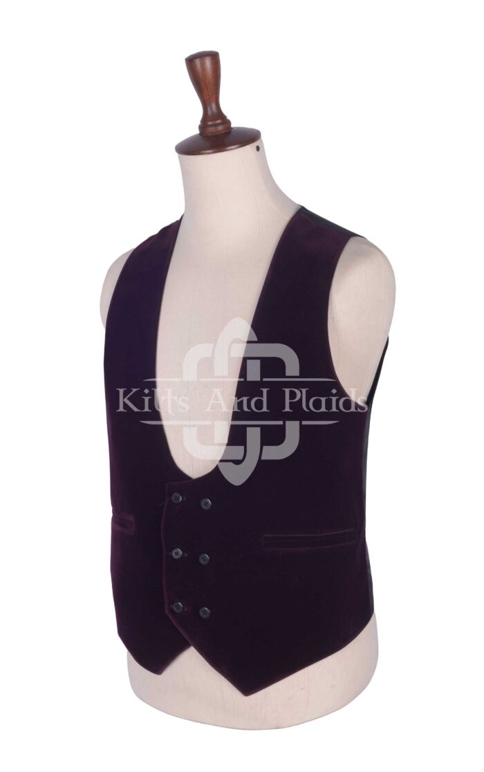 Purple Velvet Double Breasted Kilt Waistcoat