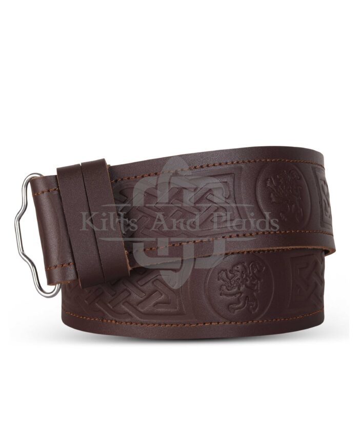 Rampant Lion Embossed Brown Kilt Belt