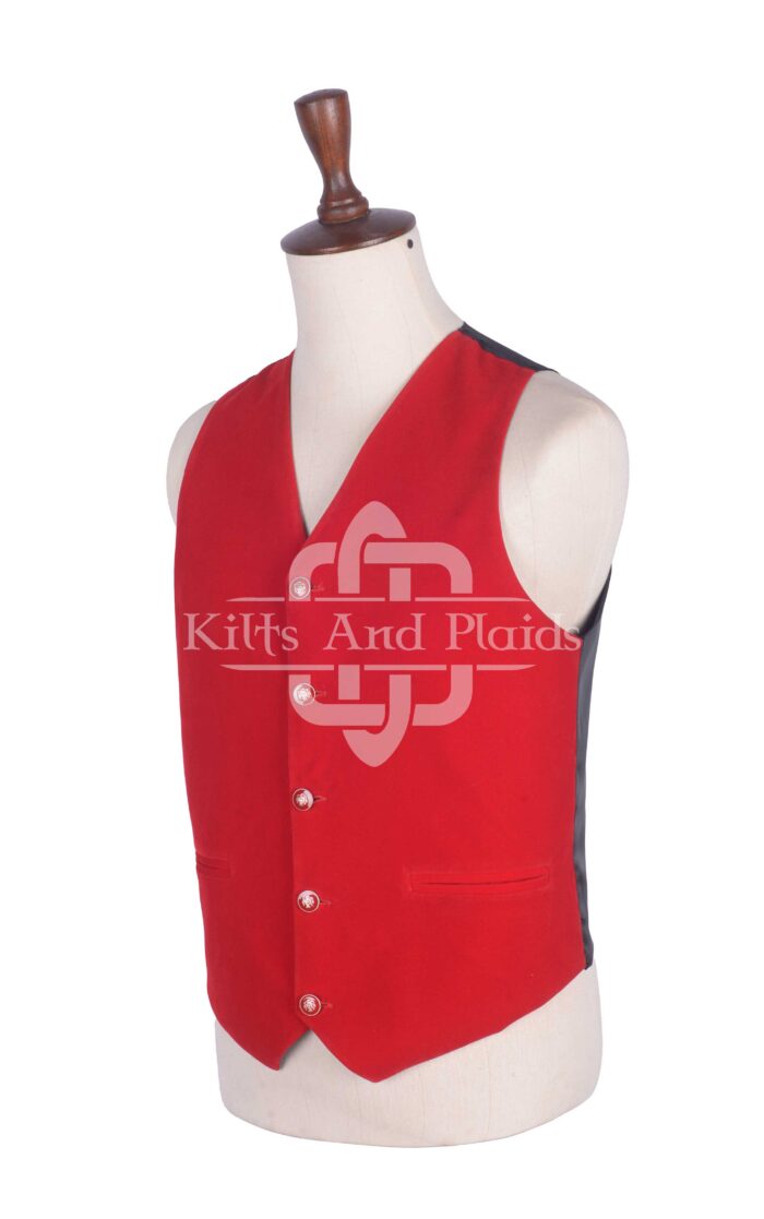 Red Velvet 5 Buttons Argyll Waistcoat