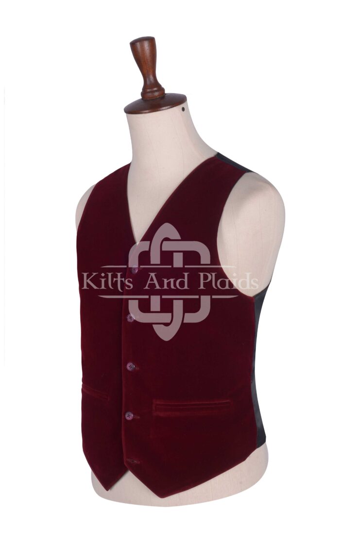 Red Vine Velvet 5 Buttons Argyll Waistcoat