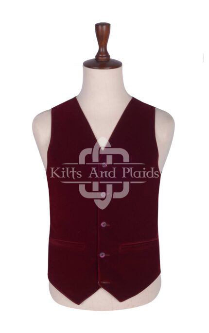 Red Vine Velvet 5 Buttons Argyll Waistcoat