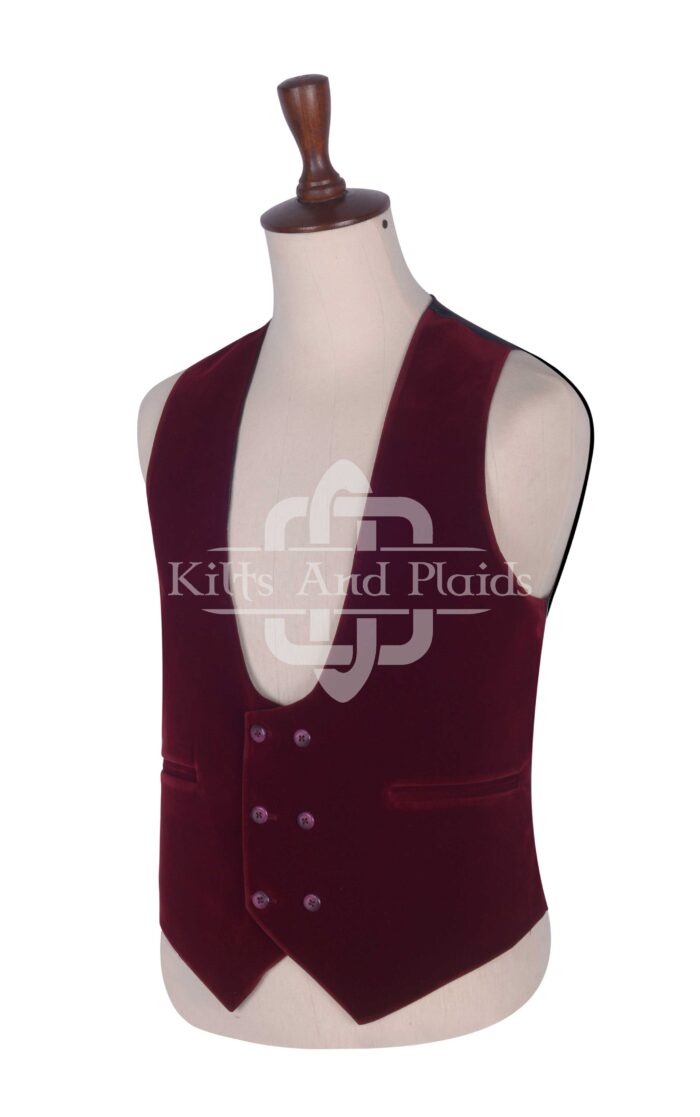 Red Vine Velvet Double Breasted Kilt Waistcoat