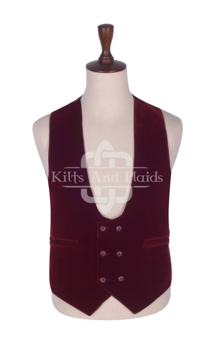 Red Vine Velvet Double Breasted Kilt Waistcoat