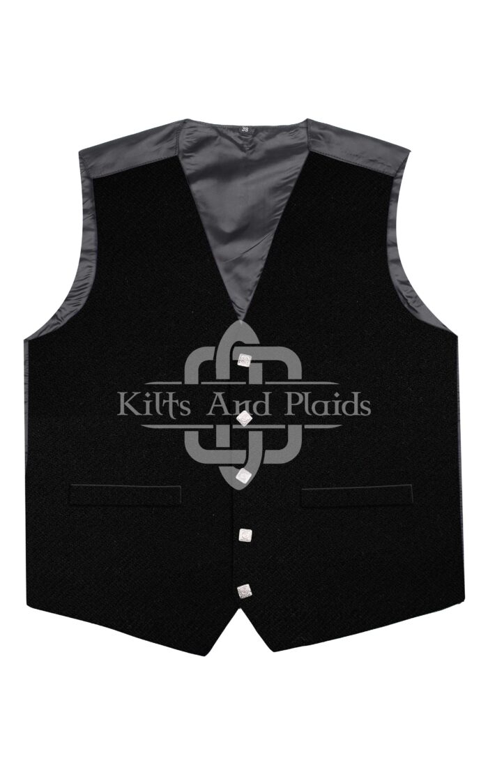Solid Black Tartan Argyll Vest
