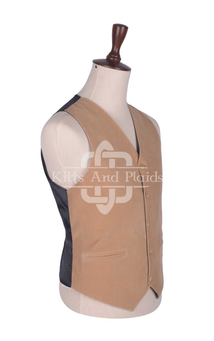 Tan Velvet 5 Buttons Argyll Waistcoat