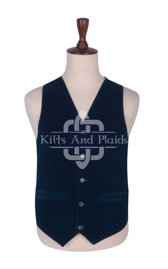 Torquise Blue Velvet 5 Buttons Argyll Waistcoat