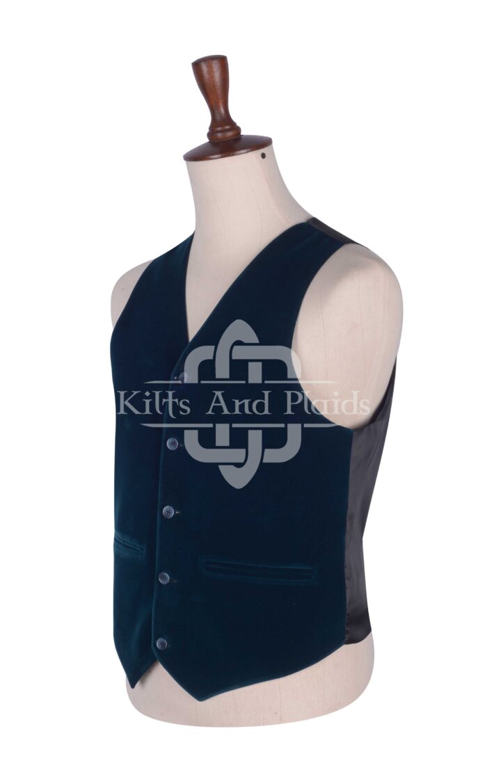 Torquise Blue Velvet 5 Buttons Argyll Waistcoat