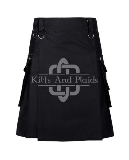 Black Cotton Gothic Kilt with Chains