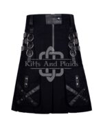 Black Cotton Gothic Kilt Leather Strap with Chain