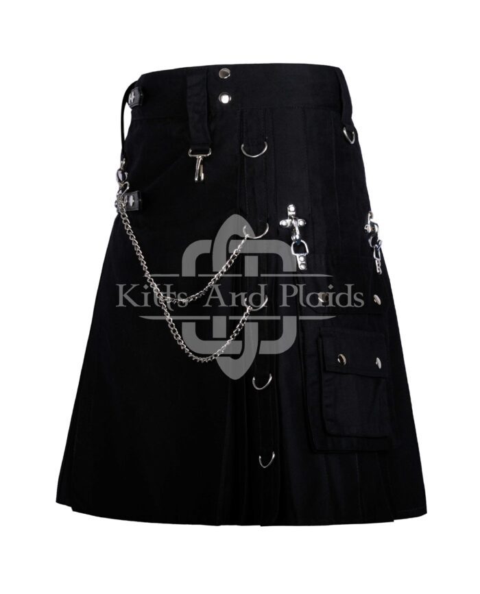 Black Gothic Kilt Leather Strap with Chain
