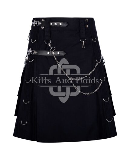 Black Gothic Kilt Leather Strap with Chain