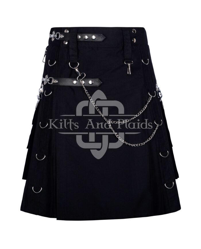 Black Gothic Kilt Leather Strap with Chain