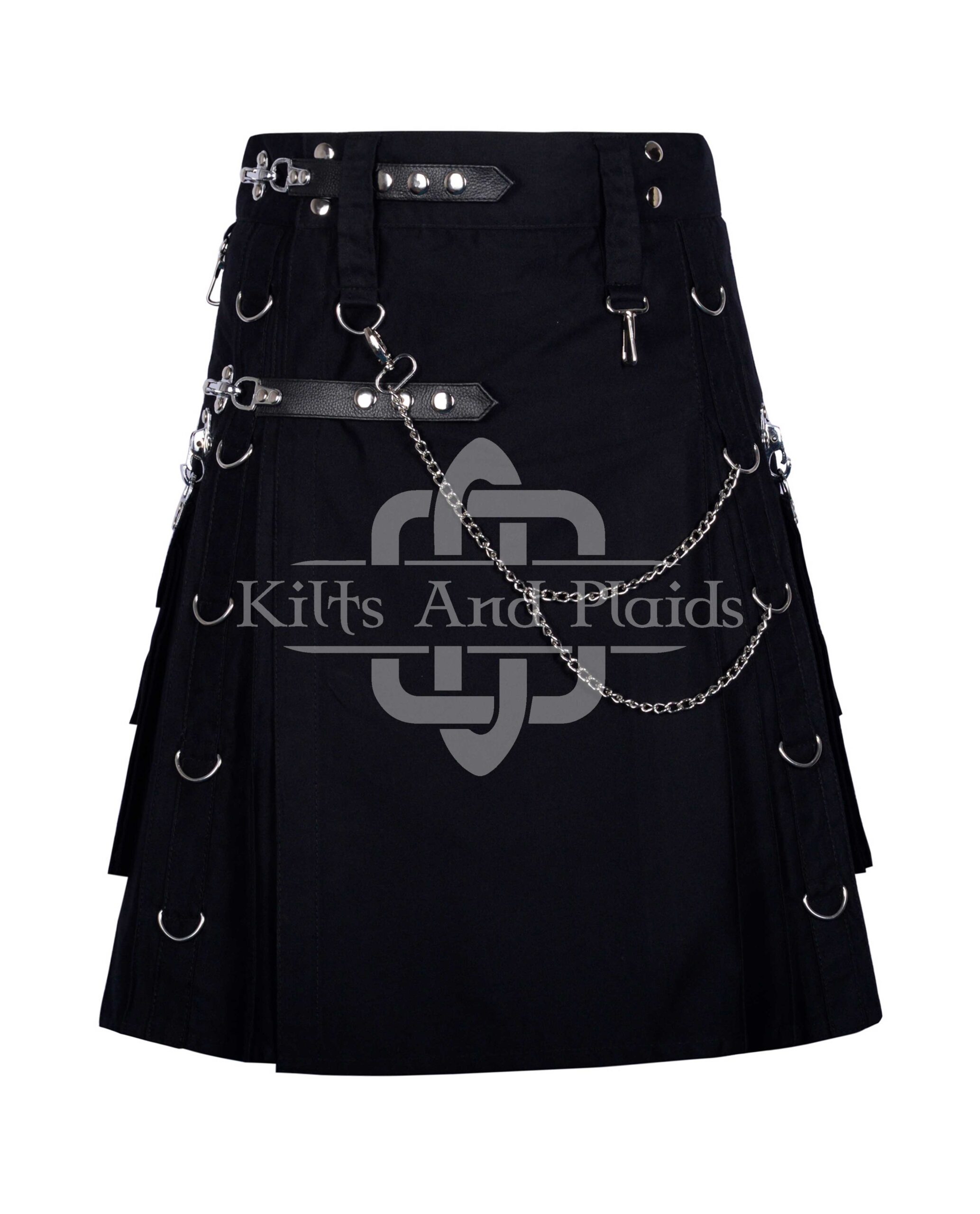 Black Gothic Kilt Leather Strap with Chain