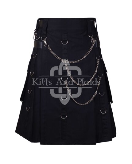 Black Print Gothic Kilt with Chain