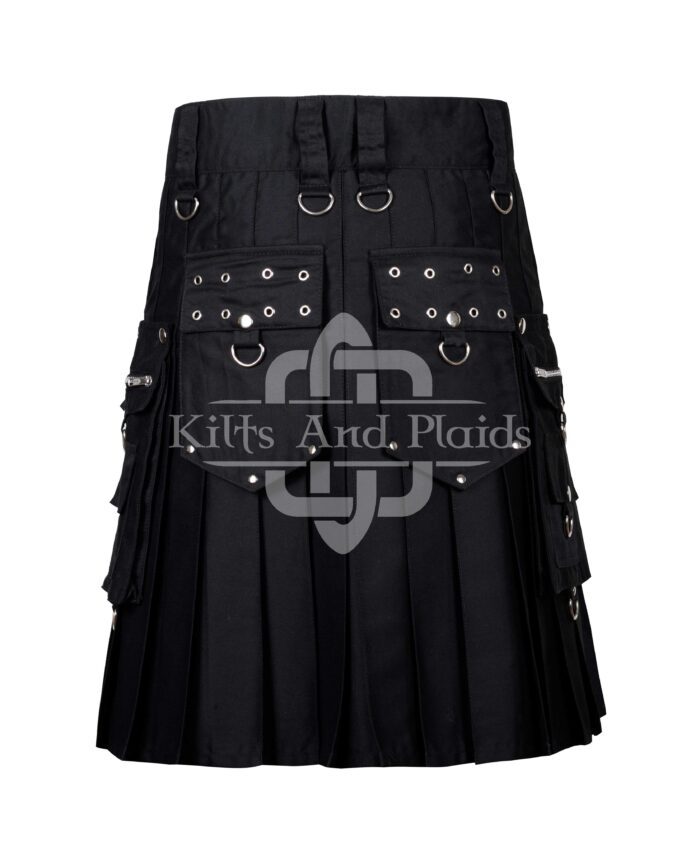 Black Cotton Gothic Kilt with Chains