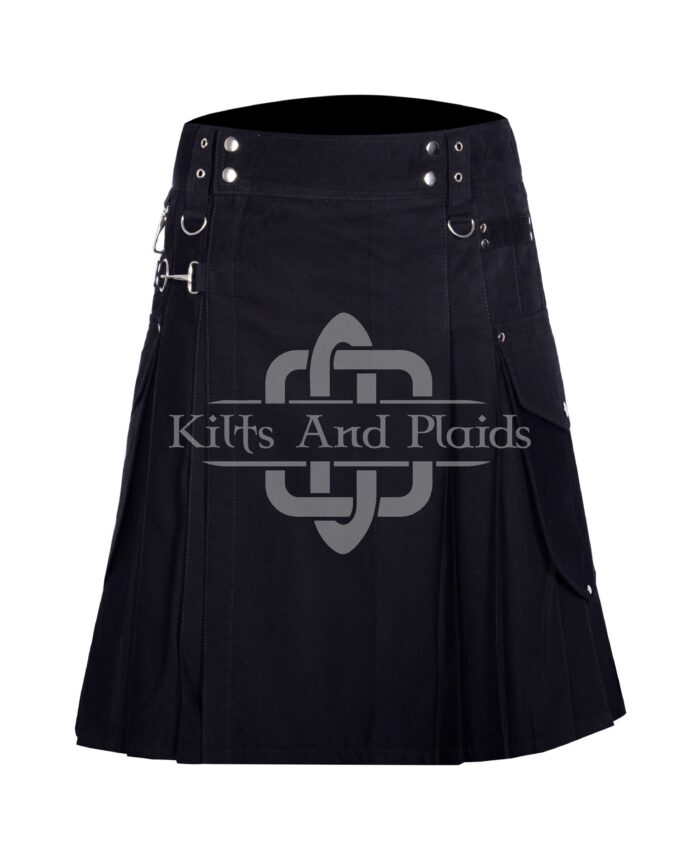 Black Utility Cotton Kilt