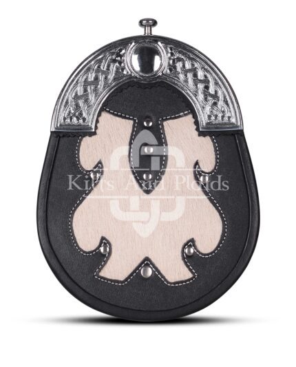 Black Leather White Fur Hunting Sporran