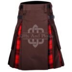 Brown Cotton Scottish Rose Tartan Hybrid Kilt