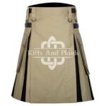 Khaki Cotton Black Tartan Hybrid Kilt