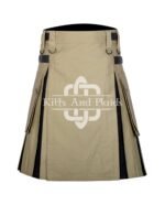 Khaki Cotton Black Tartan Hybrid Kilt