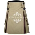 Khaki Cotton Brown Tartan Hybrid Kilt
