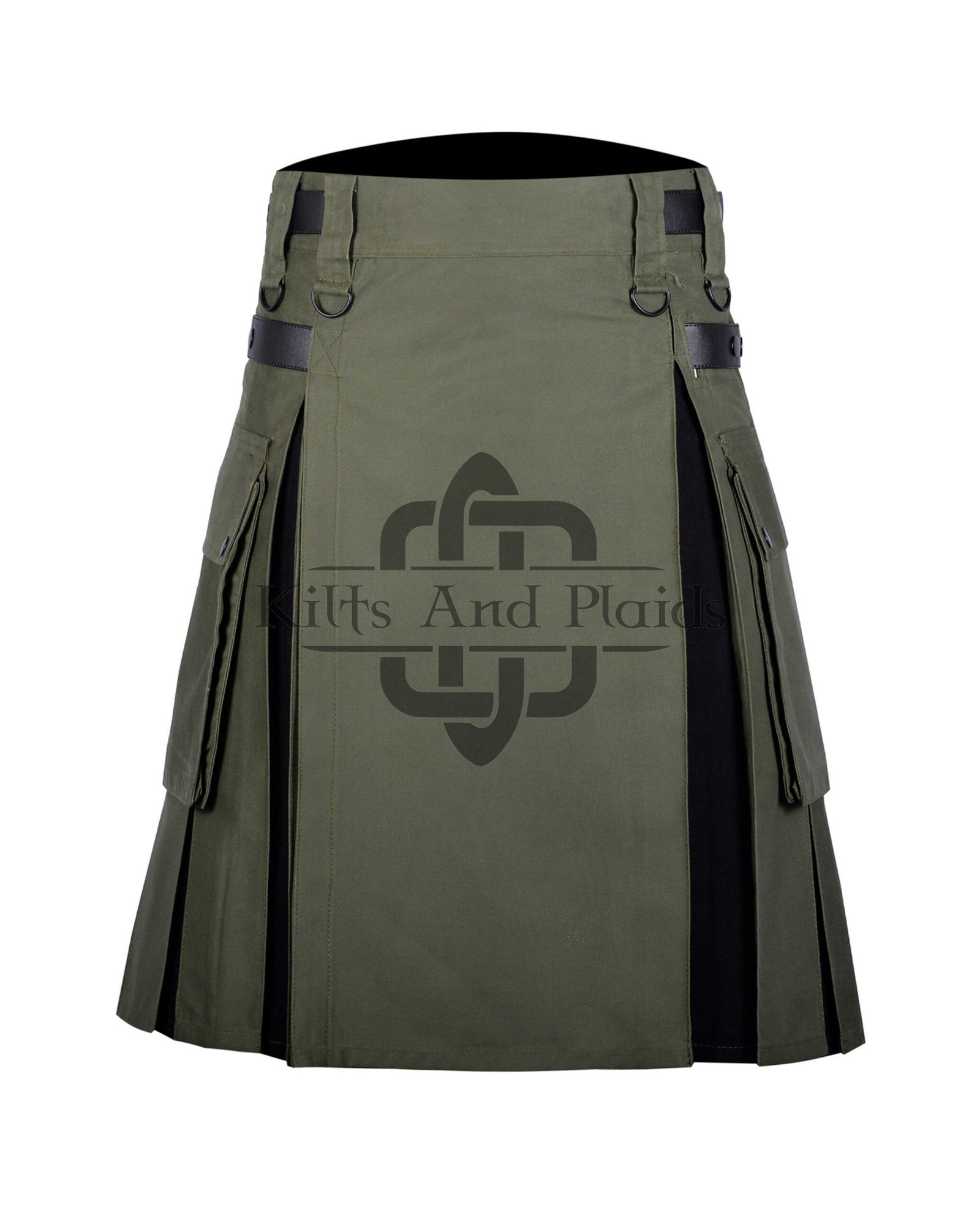 Olive Green Cotton - Black Tartan Hybrid Kilt