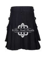 Solid Black Cotton Utility kilt