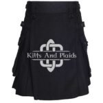 Solid Black Tartan Utility Kilt