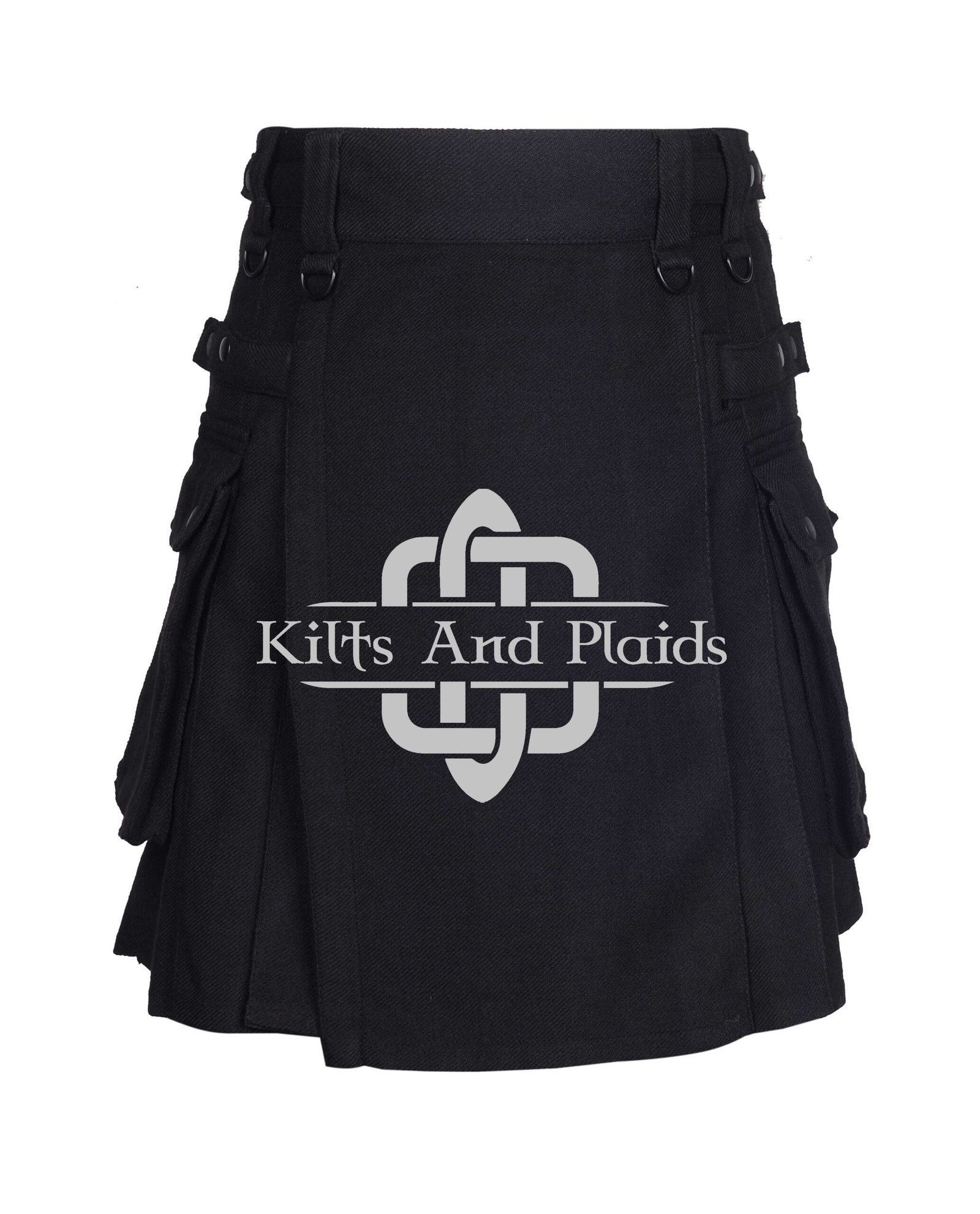 Solid Black Tartan Utility Kilt