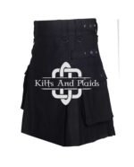 Solid Black Tartan Utility Kilt