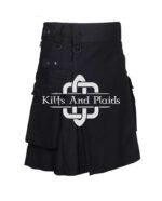 Solid Black Tartan Utility Kilt