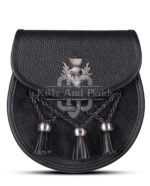 Black Leather Bovine Fur Cross Tassels Semi Dress Sporran