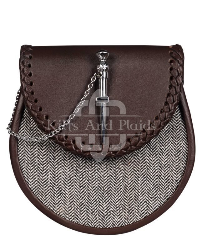 Brown Leather and Gray Tweed Sporran