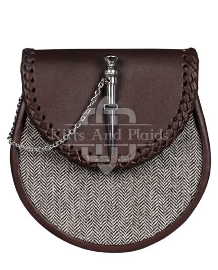 Brown Leather and Gray Tweed Sporran