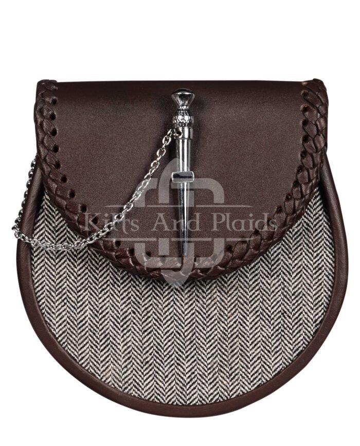Brown Leather and Gray Tweed Sporran