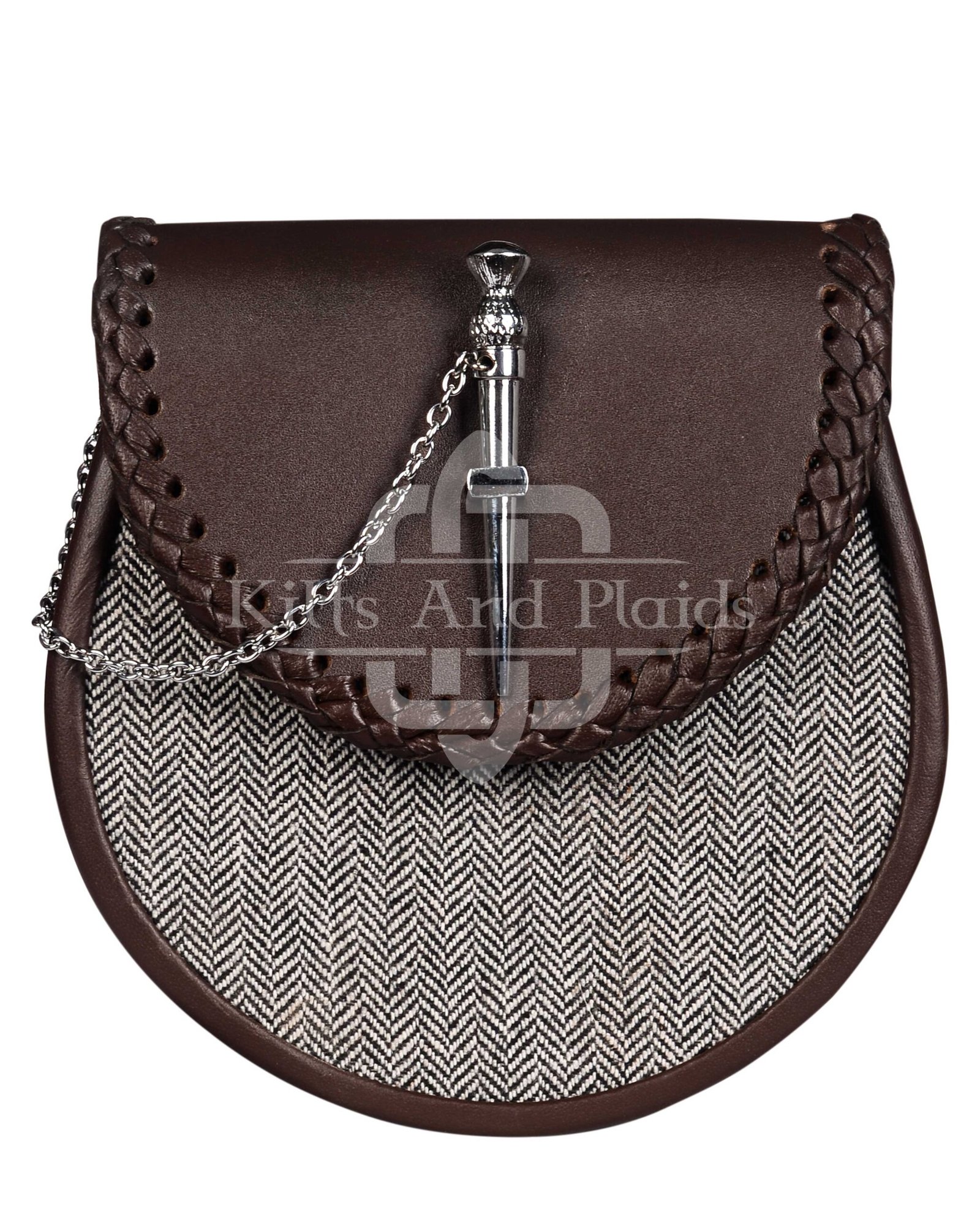 Brown Leather and Gray Tweed Sporran