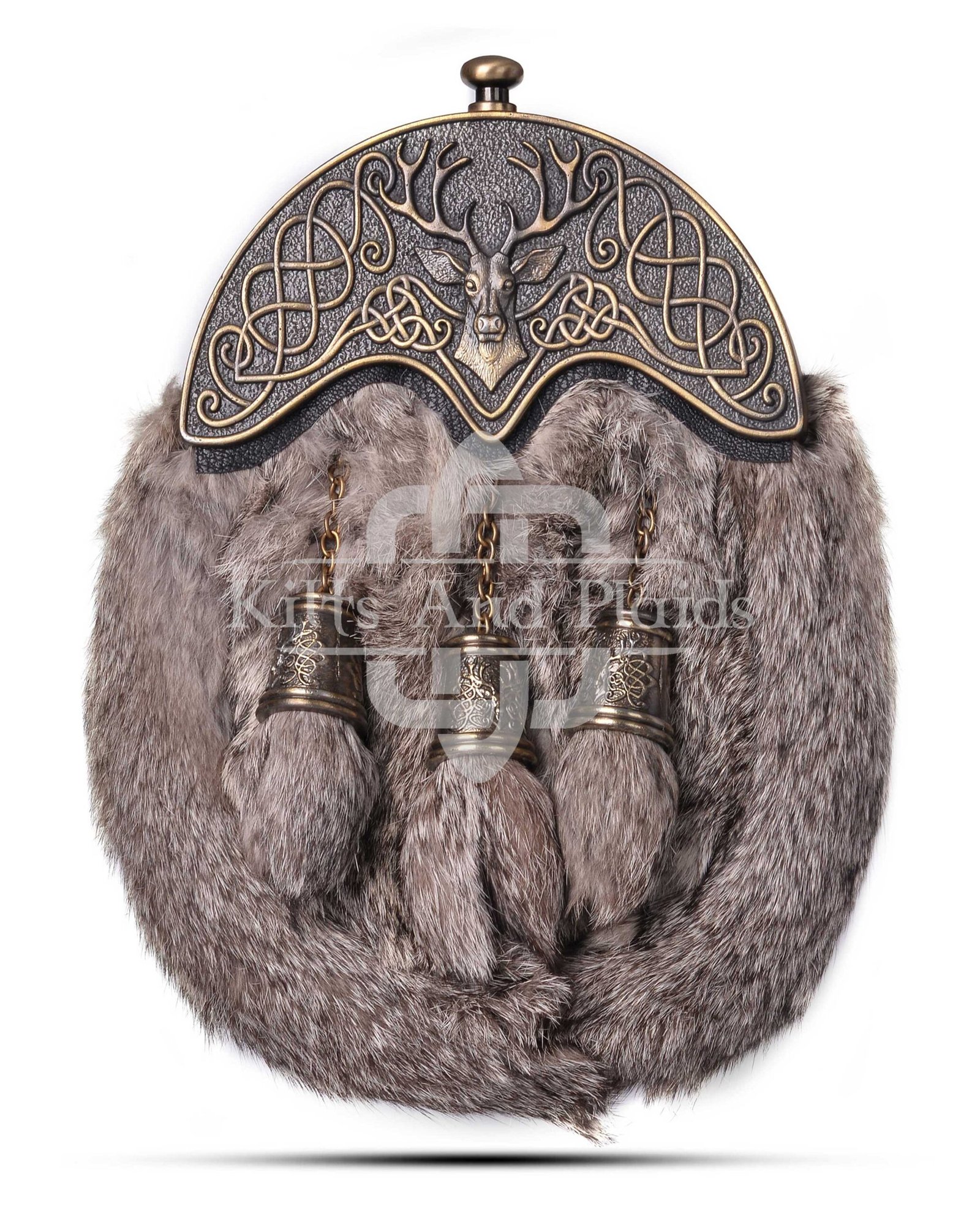 Brass Stag Head Brown Rabbit Fur Sporran