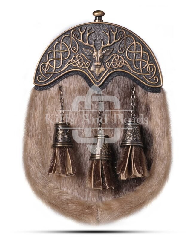 Brass Stag Head Seal Fur Sporran
