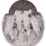 Brass Thistle Semi White Fur Sporran